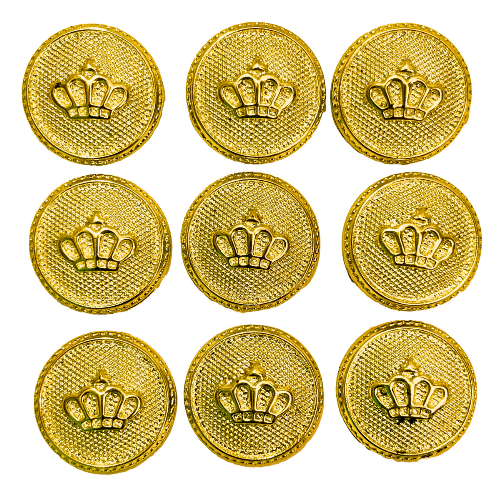 Golden King’s & Queen’s Favourite Crown Design Round Shank Plastic Button Pure Golden Colour for Coat, Suit, Blazer, Sherwani, Nehru Jacket and for all Types of Clothes