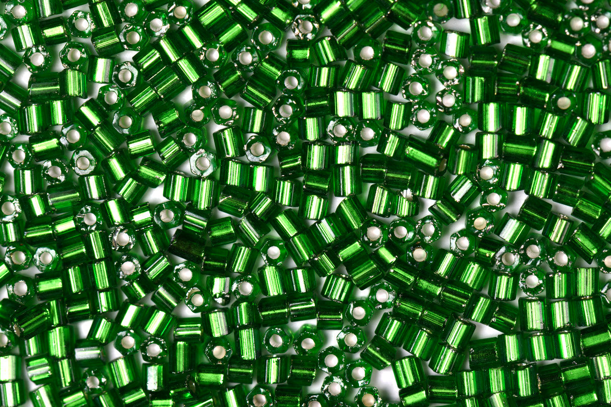 Emerald Green 2 Cut Siverline Preciosa Seeds Beads