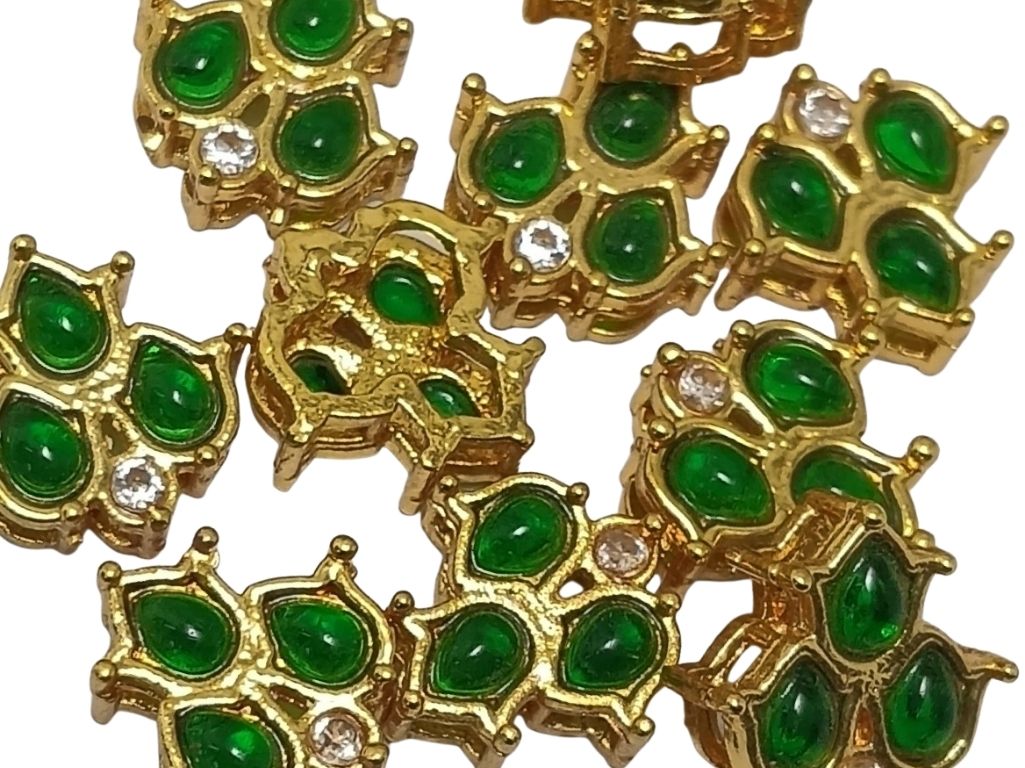 Green Triangular Meena Kundan Stones