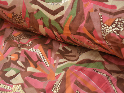 Multicolor Abstract Printed Premium Modal Chanderi Silk Fabric