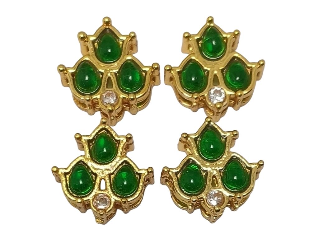 Green Triangular Meena Kundan Stones