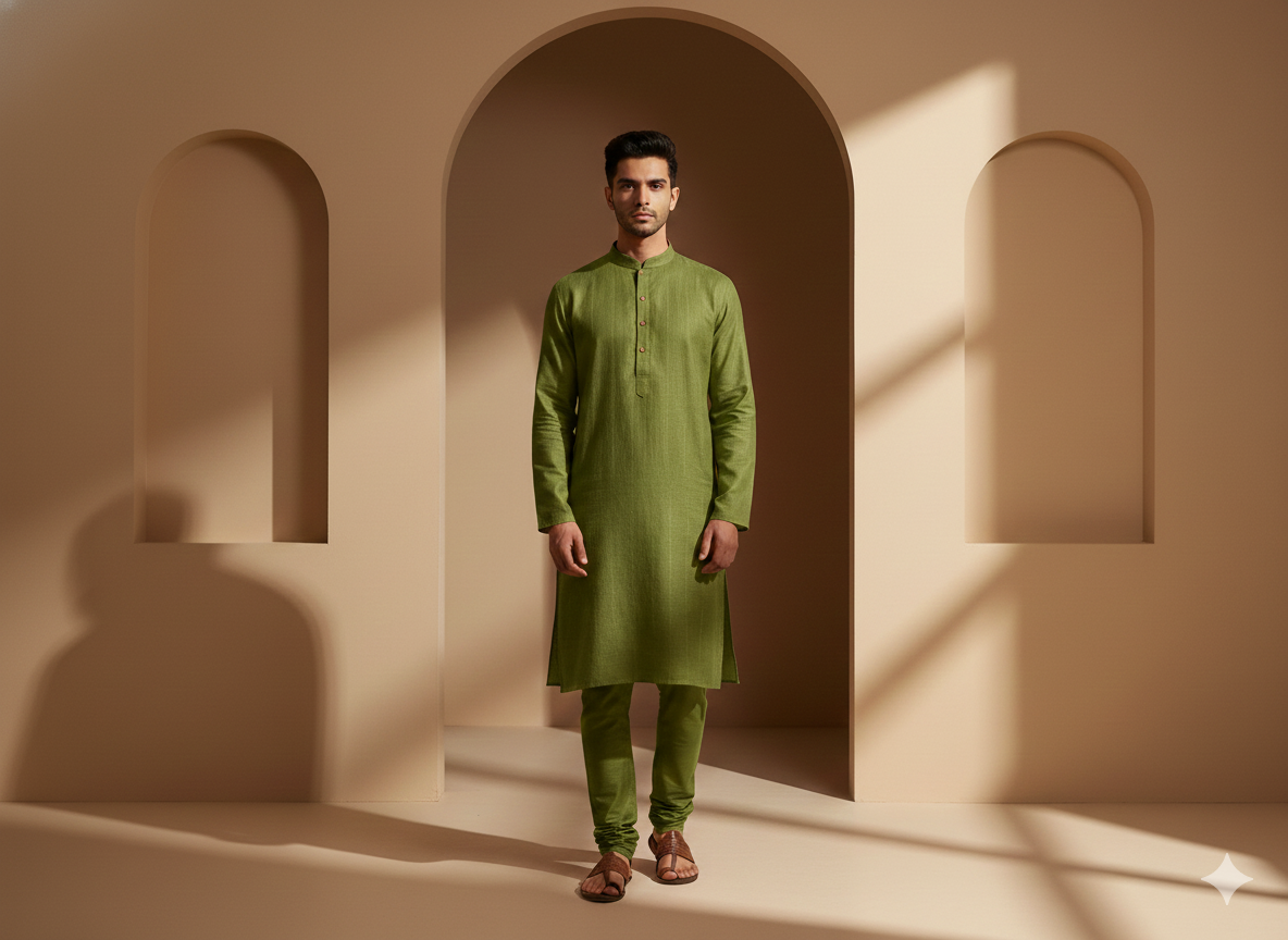 मॉस ग्रीन कॉटन लिनन फ़ैब्रिक