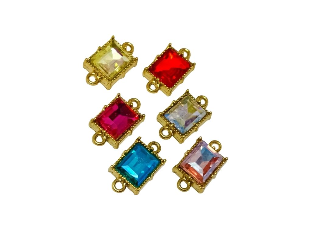 Assorted Glass Stone Charms with Double Hole