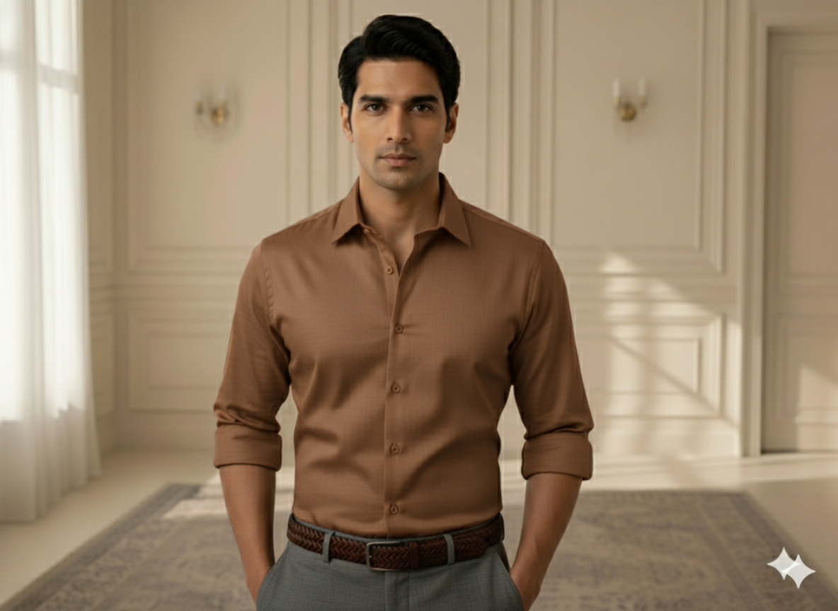 चॉकलेट ब्राउन सादा ग्लेज्ड कॉटन फ़ैब्रिक (थोक)