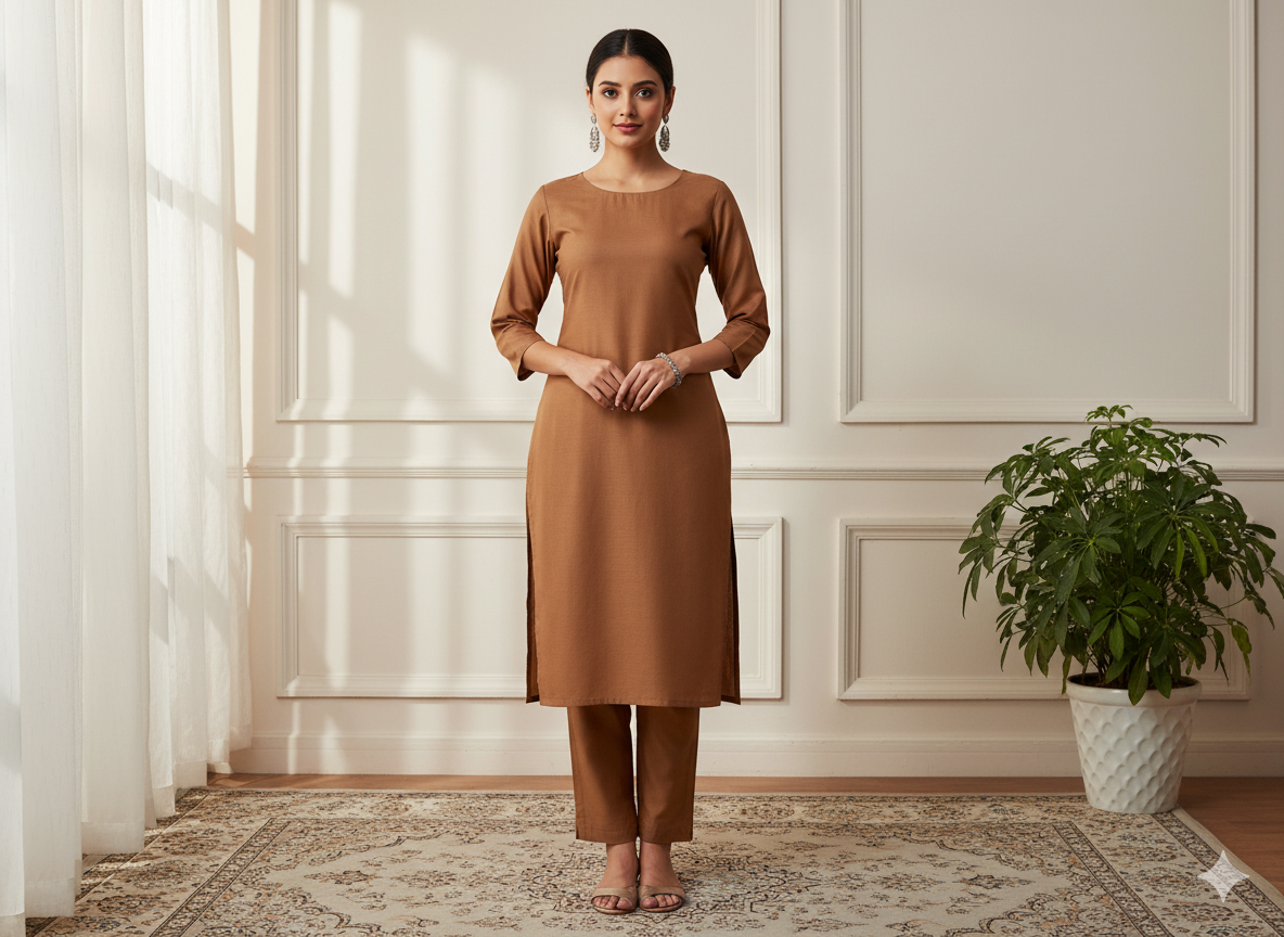 चॉकलेट ब्राउन सादा ग्लेज्ड कॉटन कपड़ा