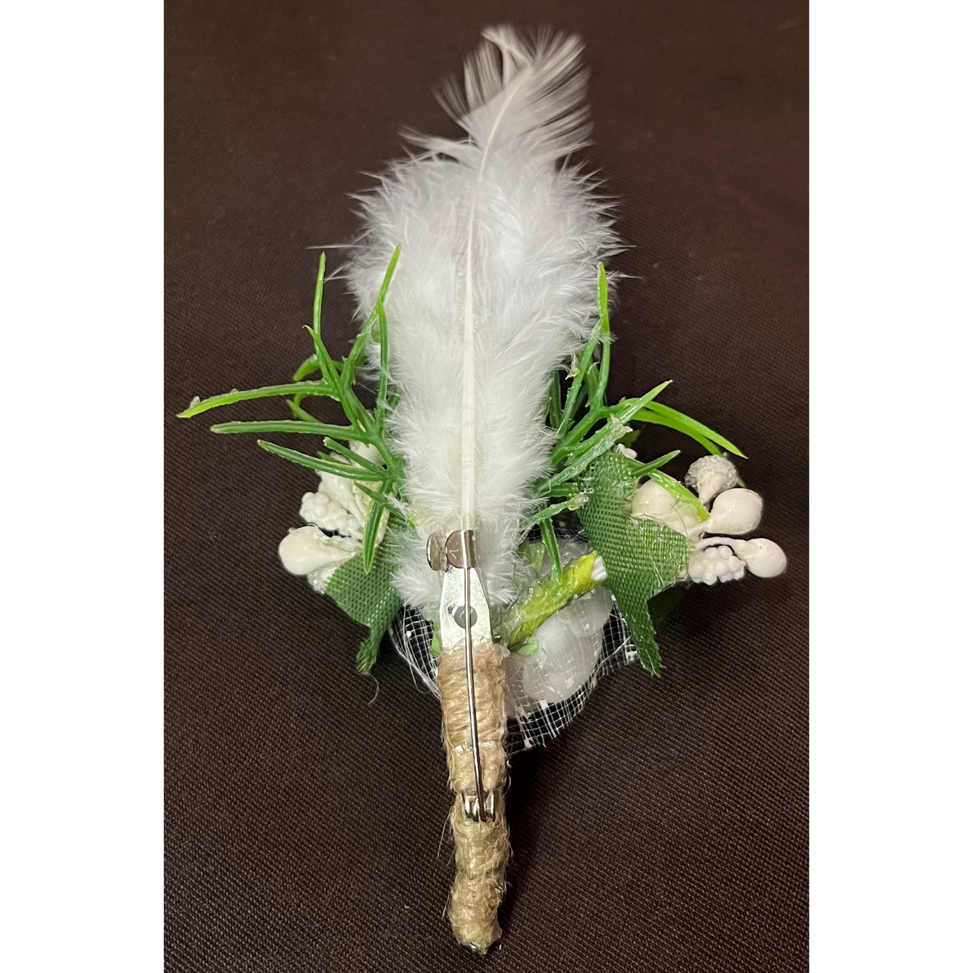 White Faux Feather Flower Brooch