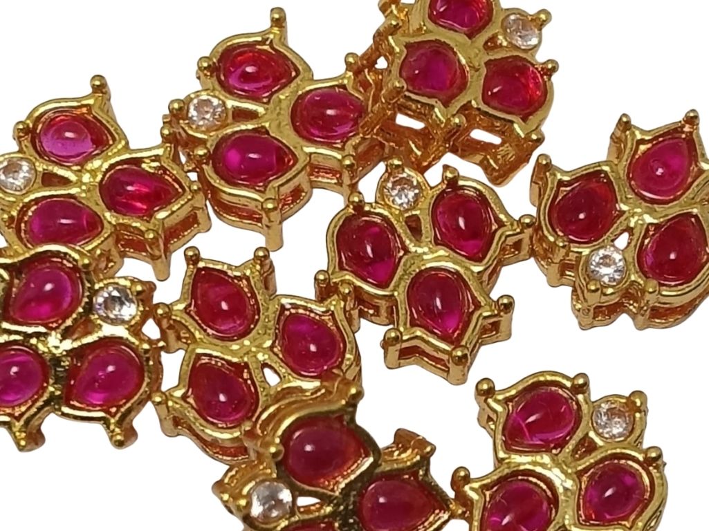 Rani Pink Triangular Meena Kundan Stones