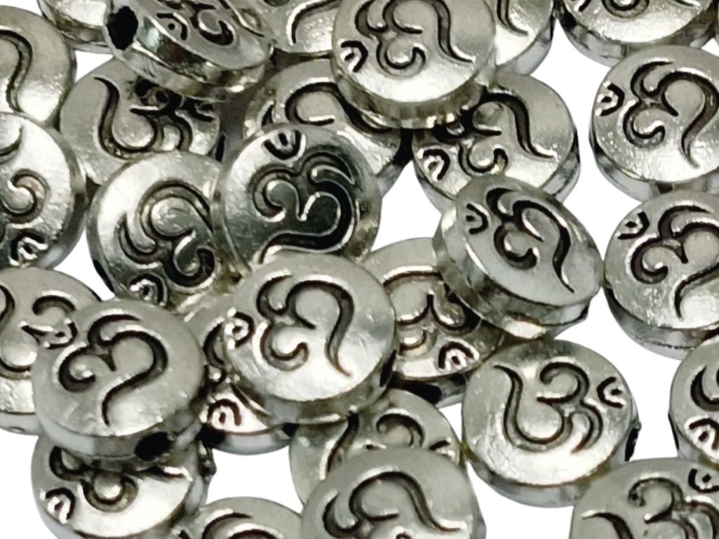 Silver Om Printed Metal Beads