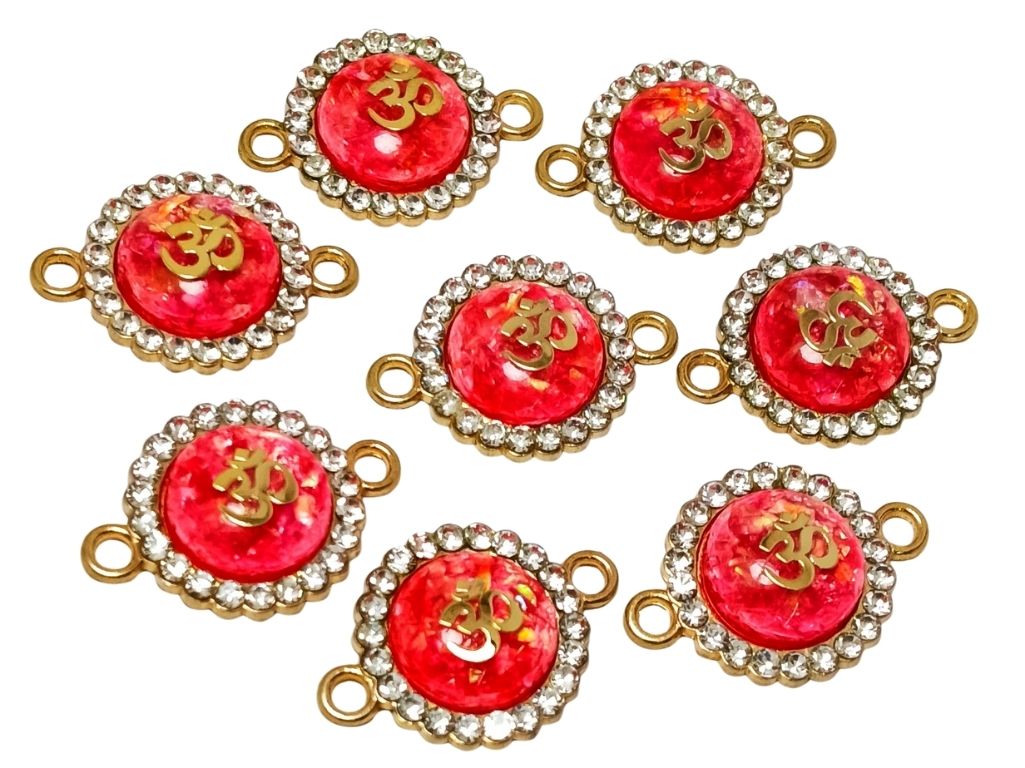 Red Om Design Metal Charms with Holes