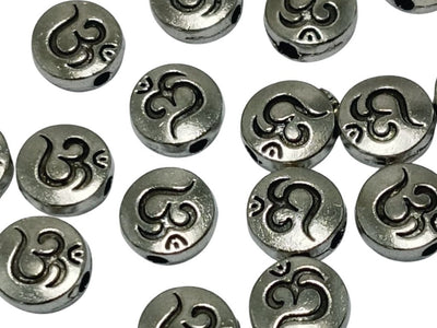 Silver Om Printed Metal Beads