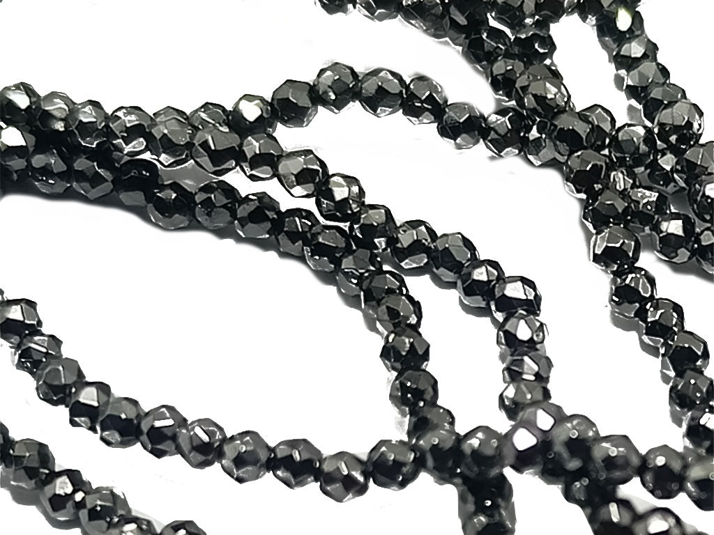 Black Metallic Spherical Faceted Glass Crystal Beads (Wholesale)