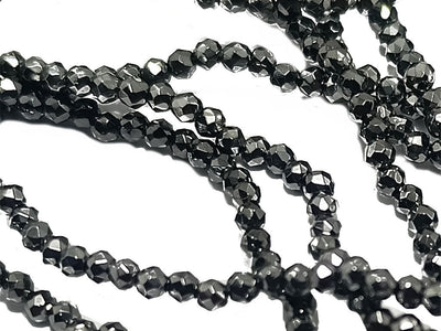 Black Metallic Spherical Faceted Glass Crystal Beads (Wholesale)