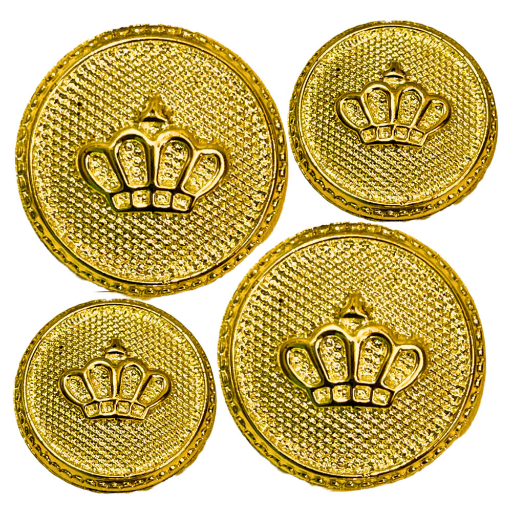 Golden King’s & Queen’s Favourite Crown Design Round Shank Plastic Button Pure Golden Colour for Coat, Suit, Blazer, Sherwani, Nehru Jacket and for all Types of Clothes