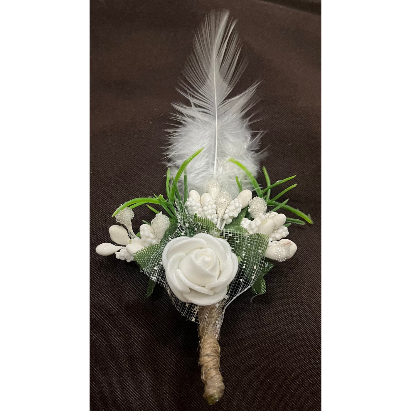 White Faux Feather Flower Brooch