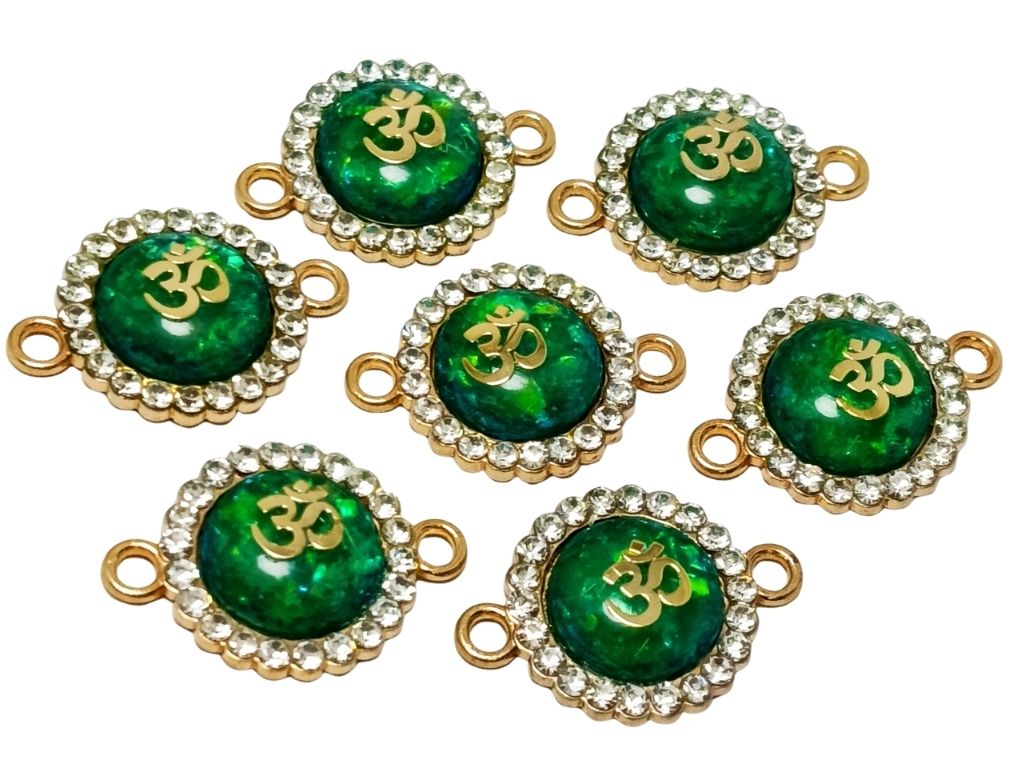 Dark Green Om Design Metal Charms with Holes