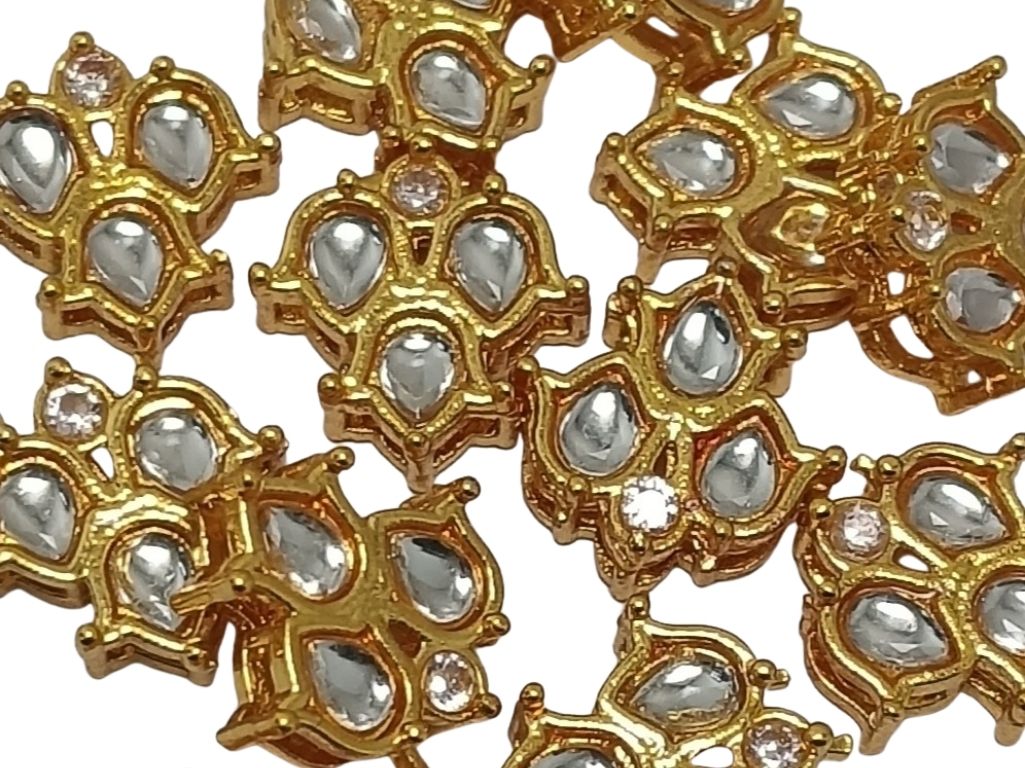 White Triangular Meena Kundan Stones