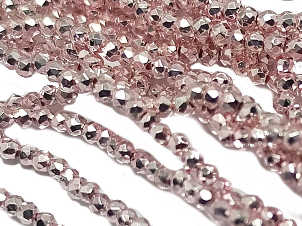 Flamingo Pink Metallic Spherical Faceted Glass Crystal Beads (Wholesale)