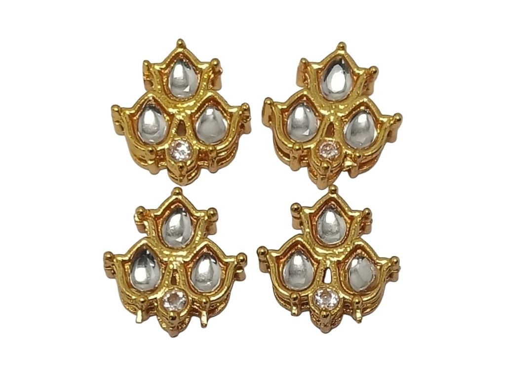 White Triangular Meena Kundan Stones