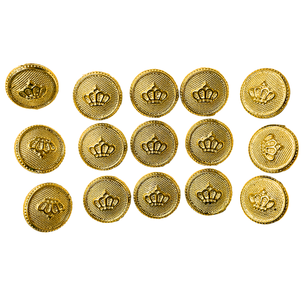 Golden King’s & Queen’s Favourite Crown Design Round Shank Plastic Button Pure Golden Colour for Coat, Suit, Blazer, Sherwani, Nehru Jacket and for all Types of Clothes