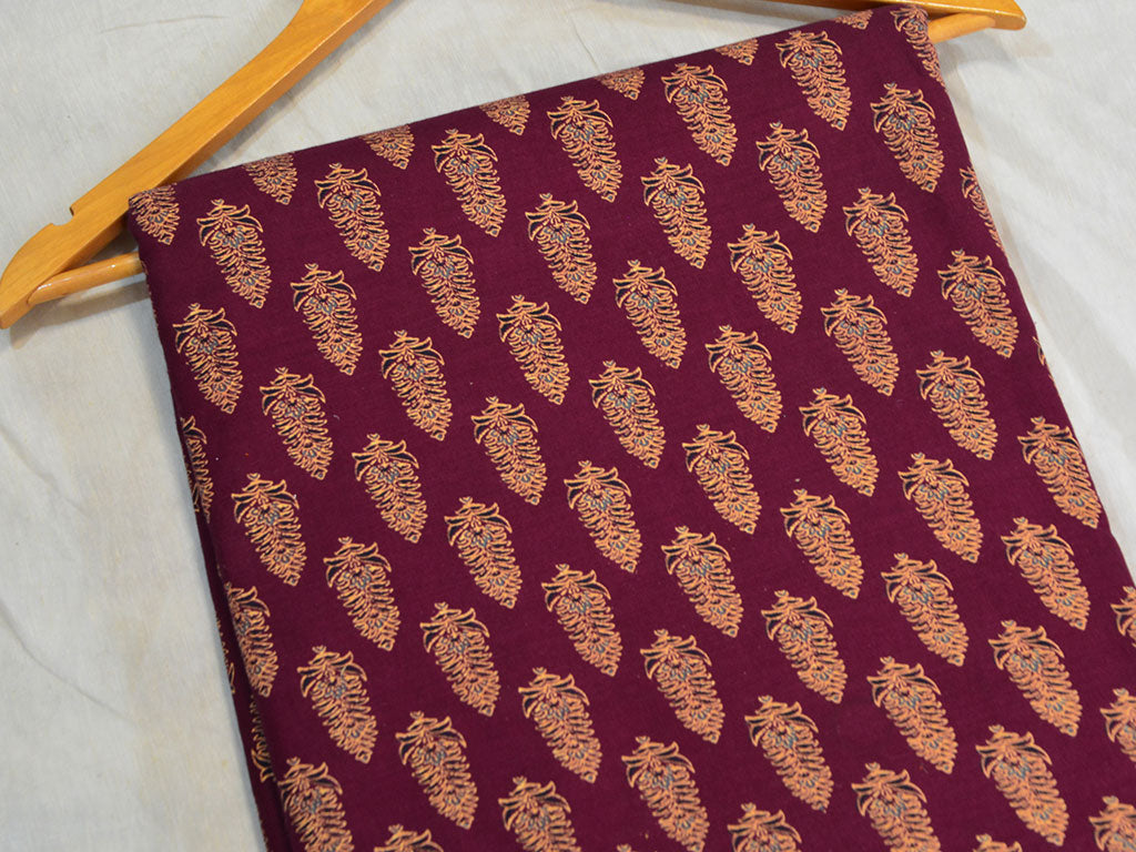 Maroon Ajrakh Pure Cotton Fabric