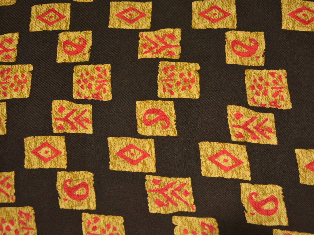 Black Traditonal Printed Semi Pashimna Woolen Fabric