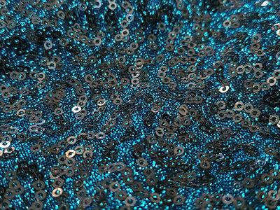 Blue Glitter Sequins Embroidered Net Fabric