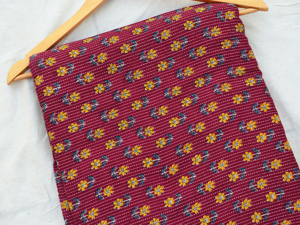 Maroon Floral Pure Cotton Kantha Fabric