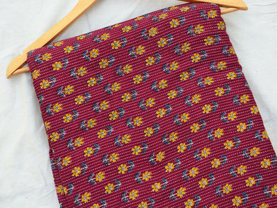 Maroon Floral Pure Cotton Kantha Fabric