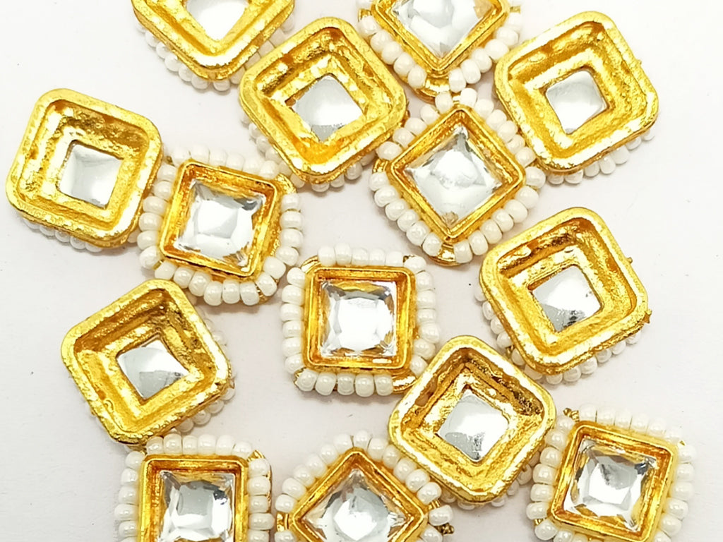 White & Golden Square Kundan Stones