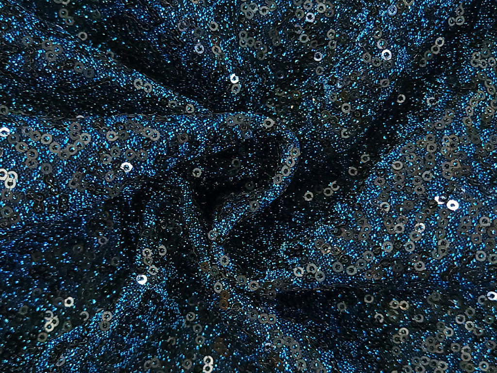 Blue Glitter Sequins Embroidered Net Fabric