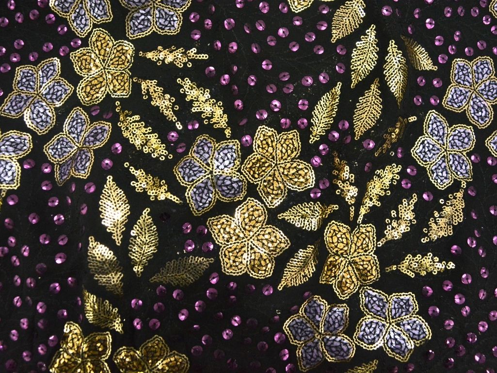 Black Dyed Viscose Georgette With Sequins Embroidered Fabric