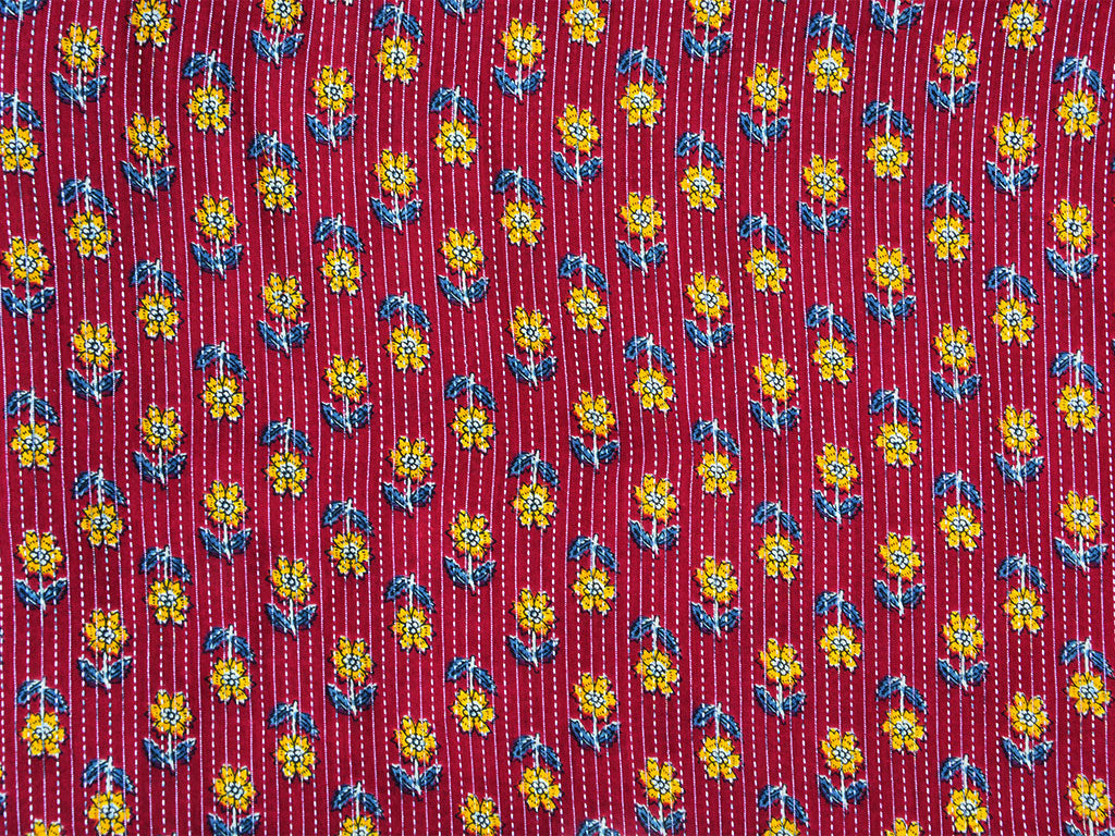 Maroon Floral Pure Cotton Kantha Fabric
