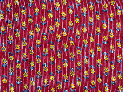 Maroon Floral Pure Cotton Kantha Fabric