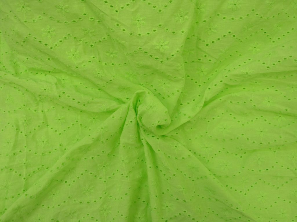 Neon Green Cotton Hakoba Embroidered Fabric