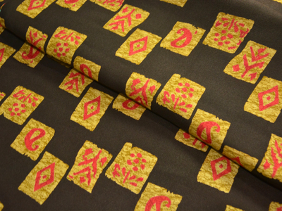 Black Traditonal Printed Semi Pashimna Woolen Fabric