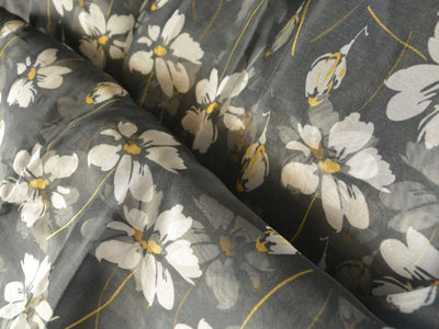 Gray Floral Digital Printed Liquid Organza Fabric