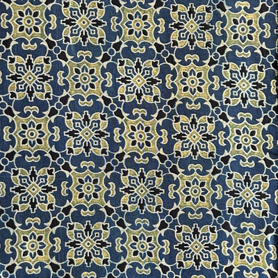 Navy Blue & Light Green Floral Printed Ajrakh Printed Mashru Silk Fabric