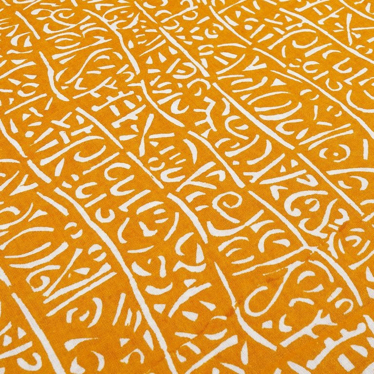 Mustard & White Abstract Printed Pure Cotton Fabric