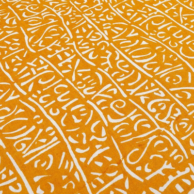 Mustard & White Abstract Printed Pure Cotton Fabric