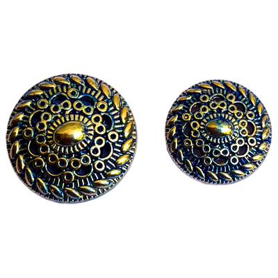 Blue & Golden Round Shaped 1 Hole Round Metal Buttons