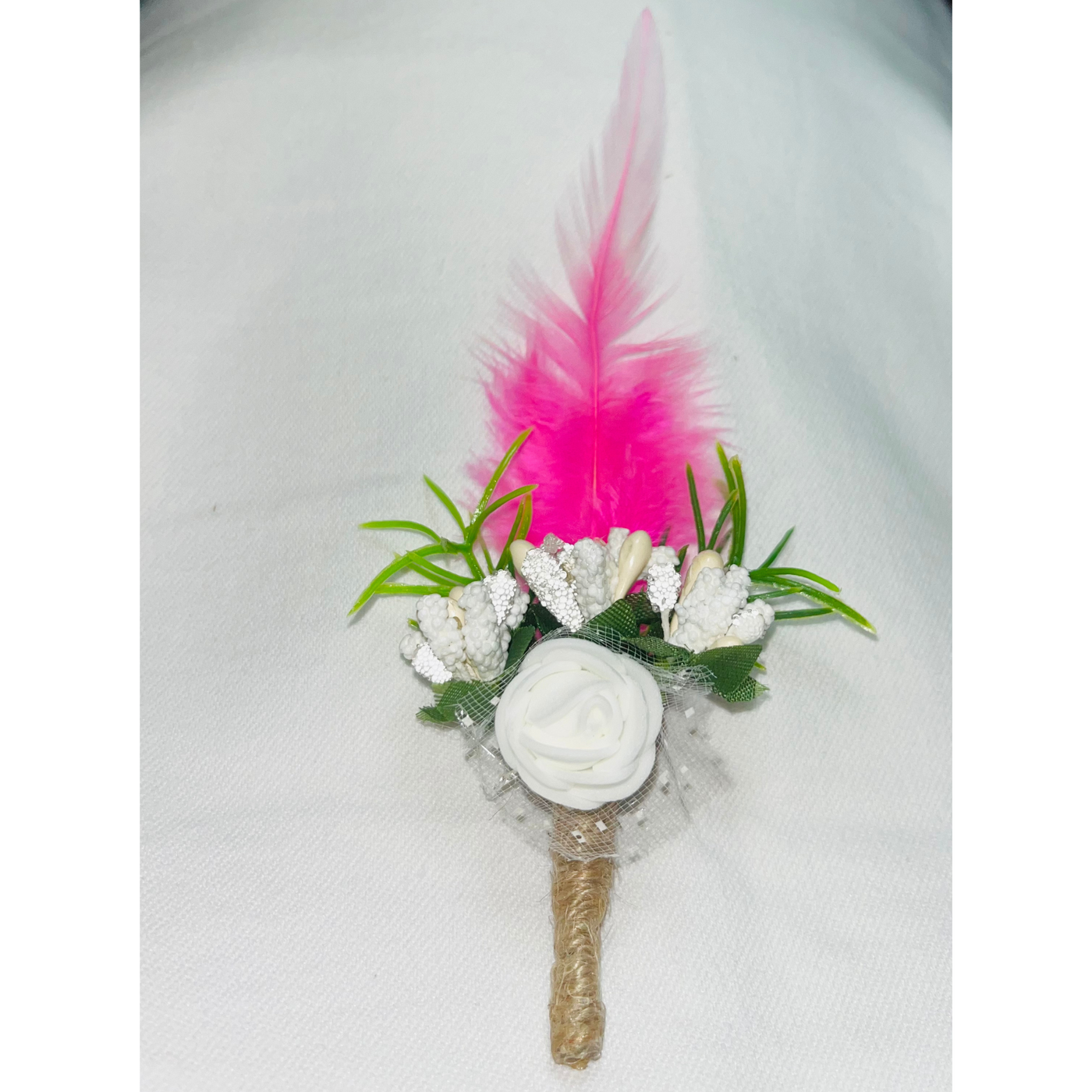 White And Pink Faux Feather Flower Brooch