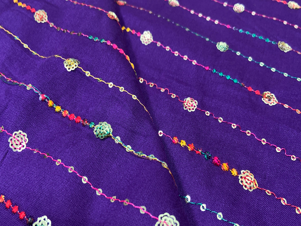 Royal Purple Luxuries Embroidery Work Cotton Rayon Fabric
