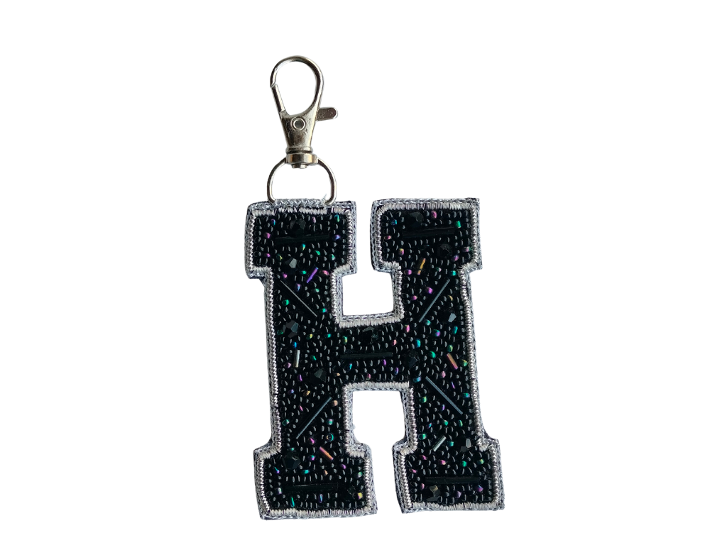 Black Cutdana 'H' Alphabet Bag Charm