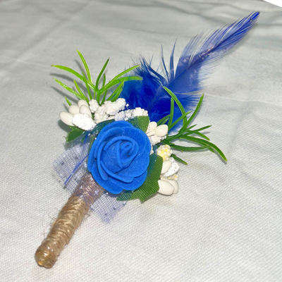 Blue Faux Feather Flower Brooch ( Wholesale )