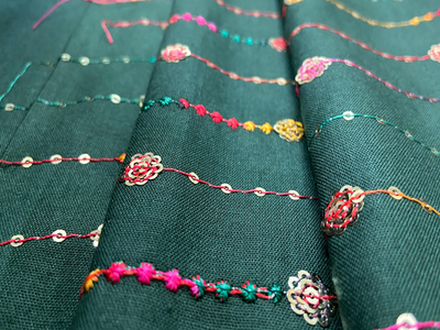 Deep Emerald Green Luxuries Embroidery Work Cotton Rayon Fabric