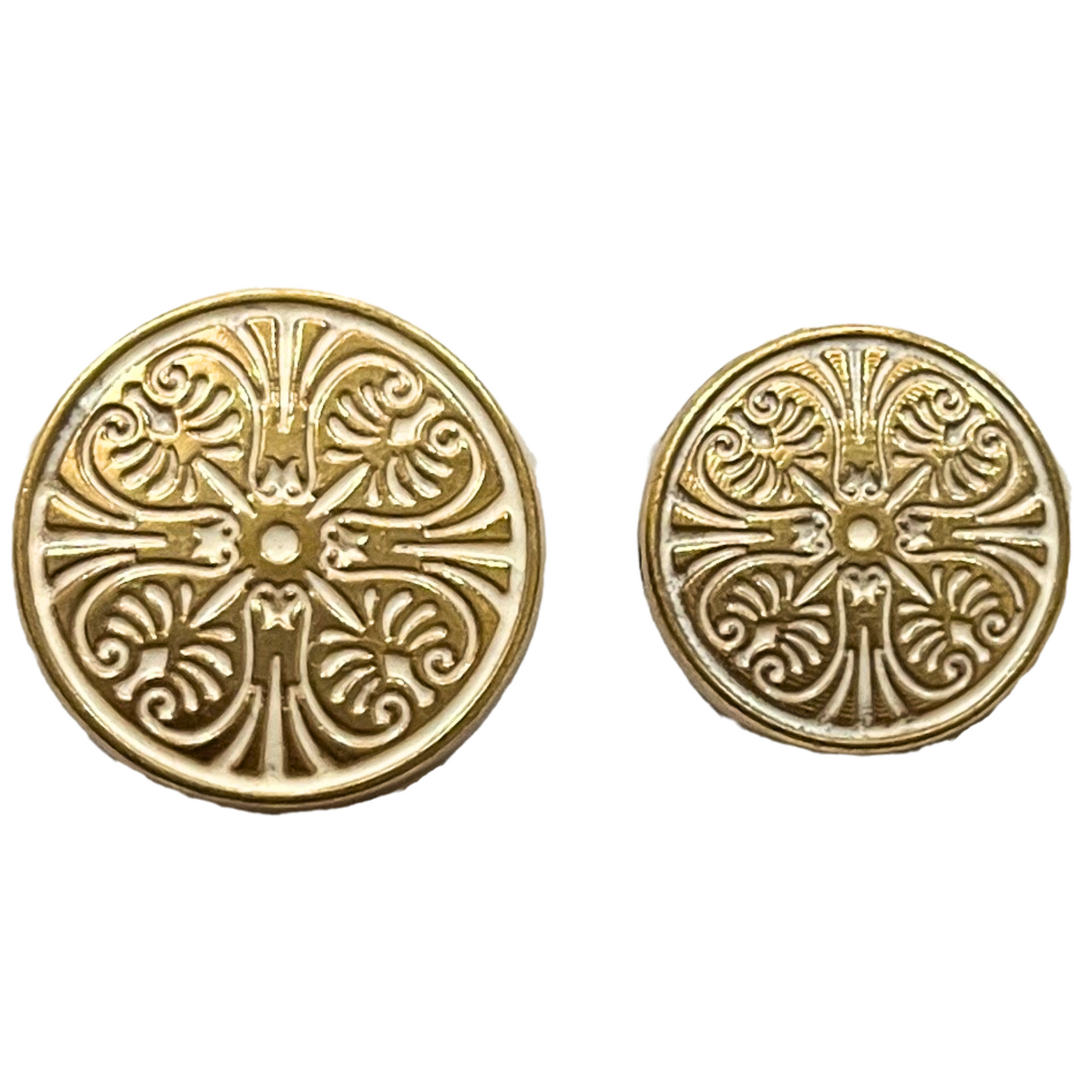 Matte Gold & White Color Engraved Designer 1 Hole Metal Buttons