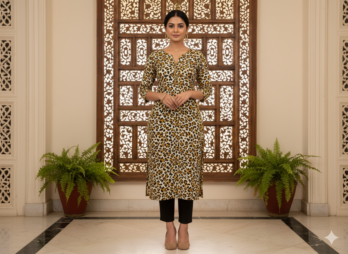 Yellow Leopard Digitally Printed Butter Crepe Fabric