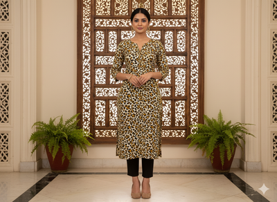 Yellow Leopard Digitally Printed Butter Crepe Fabric