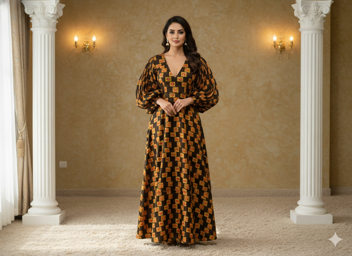 Black Traditonal Printed Semi Pashimna Woolen Fabric