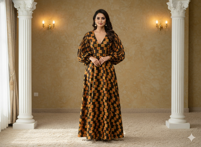 Black Traditonal Printed Semi Pashimna Woolen Fabric